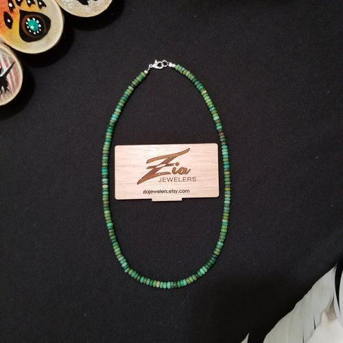 18 inches Green Nevada Turquoise sterling silver beaded necklace
