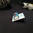 Navajo colorful inlay Turquoise Coral Pearl Malachite multicolor multistone semicircle shape sterling silver stud earrings