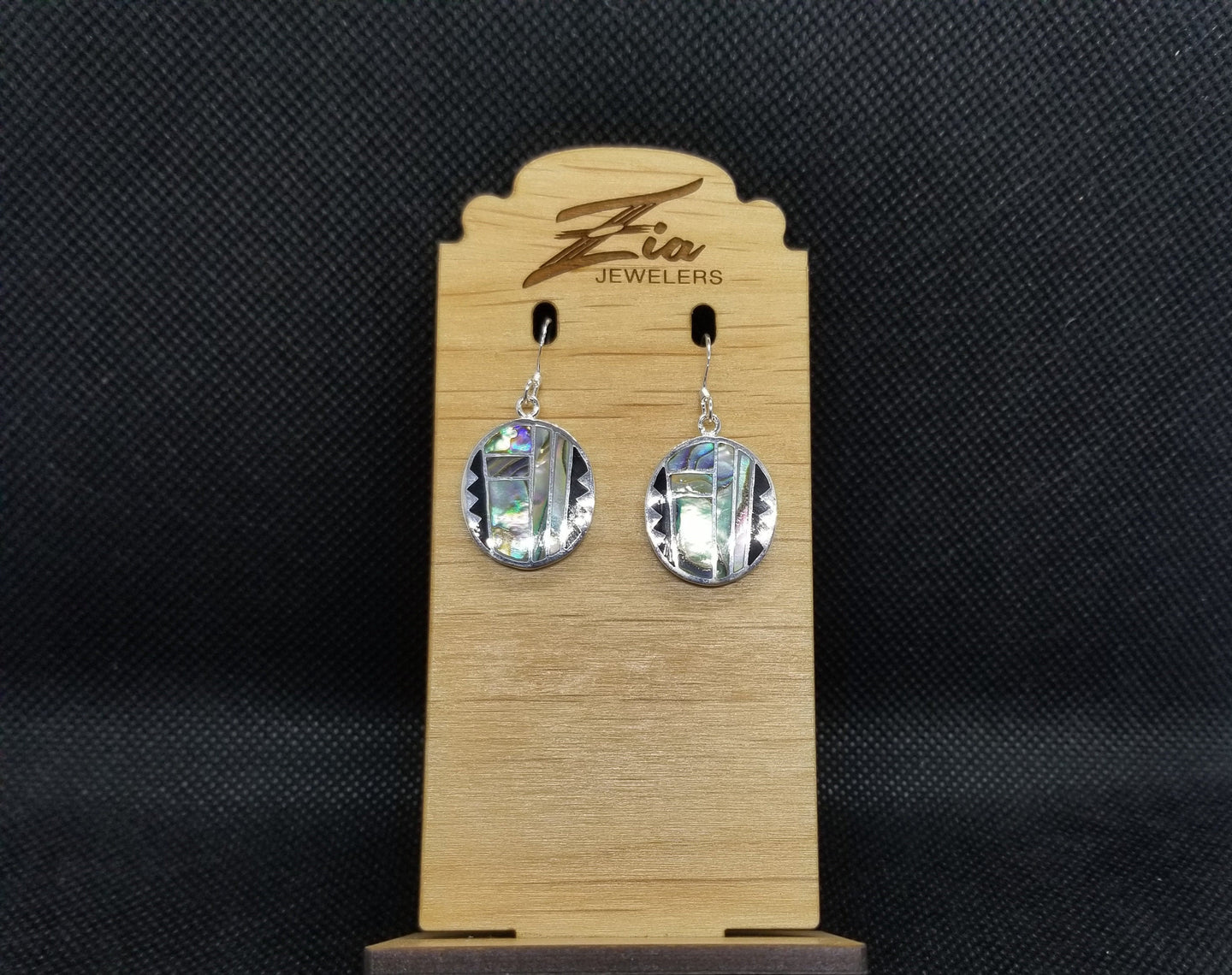 Silver Black Onyx Abalone Shell Earrings Sterling Silver