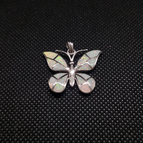 Butterfly White Opal Pendant Necklace Sterling Silver