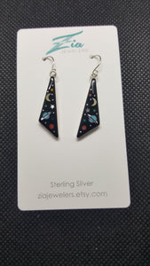 Galaxy Black Onyx Sleeping Beauty Turquoise White and Yellow Mother Pearl Orange and Green Opal Red Spiny Oyster Triangle dangle earrings