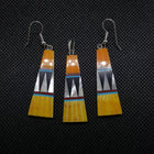 Silver Orange Spiny Oyster Fire Coral Black Onyx White Mother of Pearl Yellow Coral Earrings and Pendant Sterling Silver