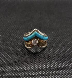 Silver Gold CZ Kingman Turquoise Ring Sterling Silver