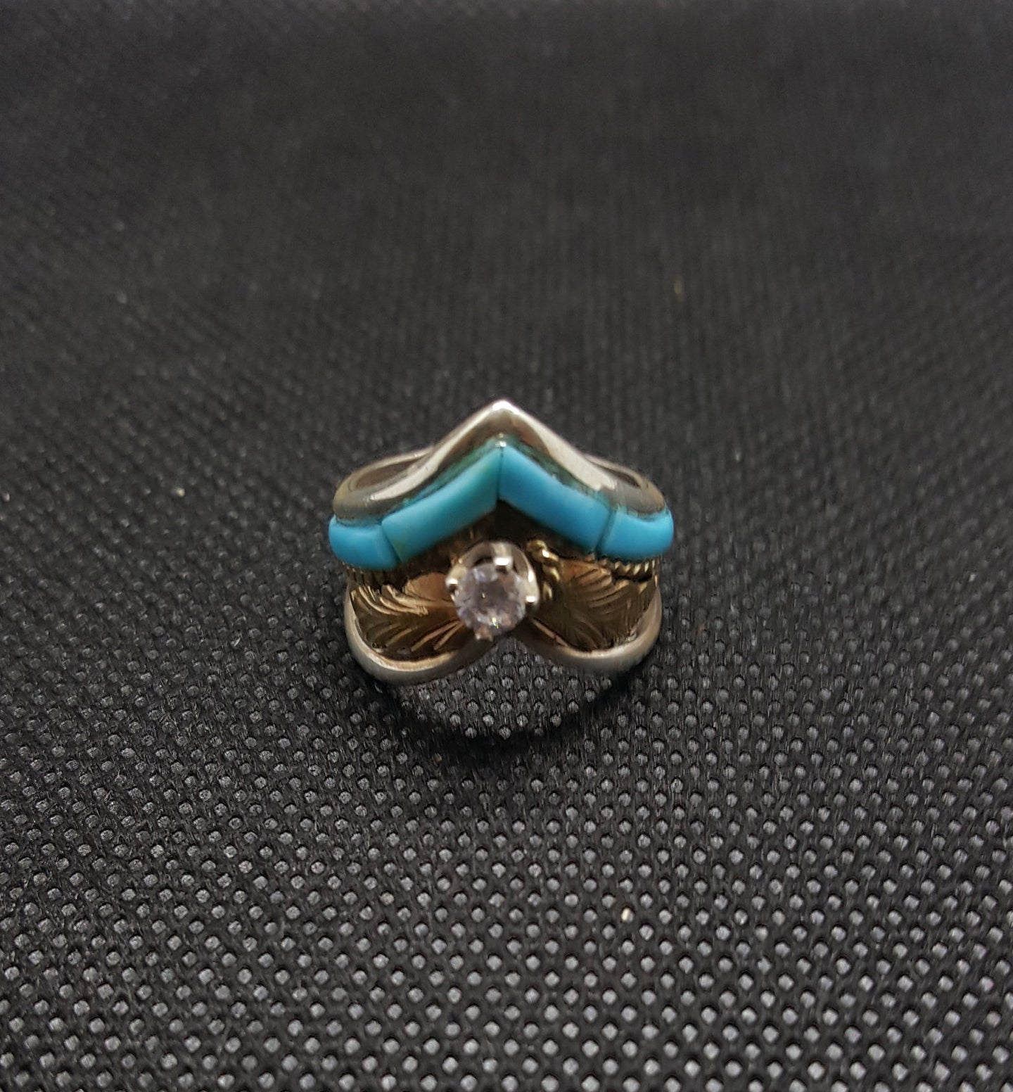 Silver Gold CZ Kingman Turquoise Ring Sterling Silver