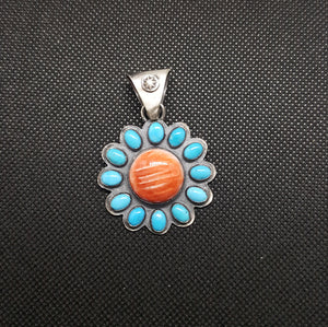 Silver  Kingman Turquoise Spiny Oyster Pendant Necklace Sterling Silver