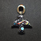 Double Sided Eagle Galaxy and  Yellow Mother of Pearl Multi Stone Inlay Pendant Necklace Sterling Silver