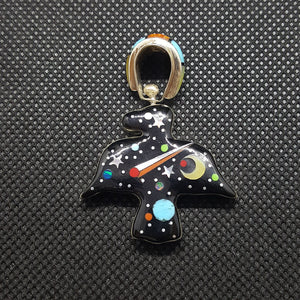 Double Sided Eagle Galaxy and  Yellow Mother of Pearl Multi Stone Inlay Pendant Necklace Sterling Silver