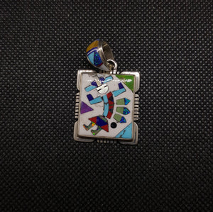 Square Multi Stone Inlay Pendant Necklace Sterling Silver