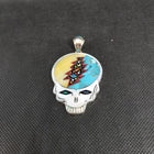 skull galaxy kingman turquoise black onyx yellow mother of pearl green opal white opal pendant necklace sterling silver