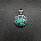 galaxy plant circle green opal kingman turquoise spiny oyster black onyx red coral streling silver pendant necklace