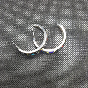Silver Galaxy Inlay Multi Stone Earrings Sterling Silver