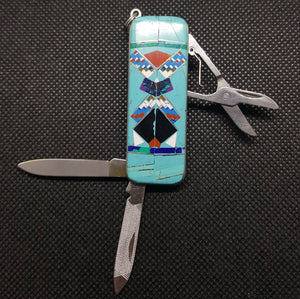 Stainless Steel Kingman Turquoise White Buffalo Black Onyx Fire Coral Lapis Green Turquoise Square 2 Blade and Scissor Multi Tool