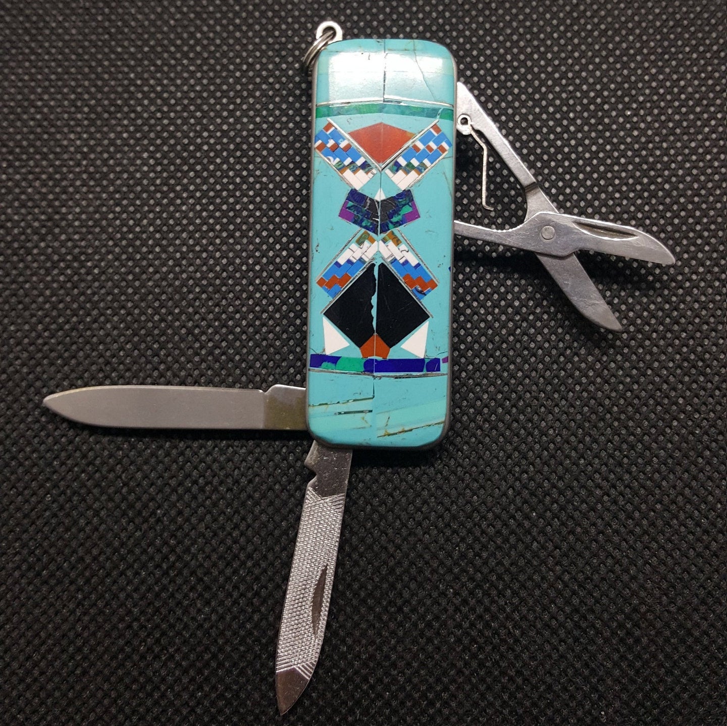 Stainless Steel Kingman Turquoise White Buffalo Black Onyx Fire Coral Lapis Green Turquoise Square 2 Blade and Scissor Multi Tool
