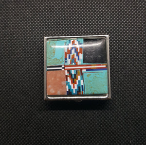 Stainless Steel Multi Stone Inlay Square Pill Box Sterling Silver