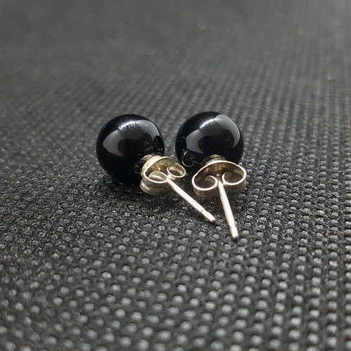 Black Onyx sterling silver 8mm stud earrings