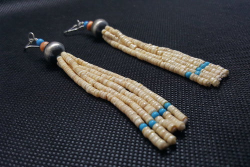 Beaded Sandstone Spiny Oyster Kingman Turquoise Earrings Sterling Silver -Santo Domingo