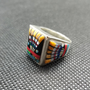 Silver Black Onyx Yellow Spiny Oyster White Mother Of Pearl Blue White Green and Yellow Opal Fire Coral Kingman Turquoise