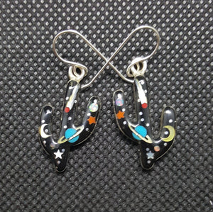 Silver Galaxy Multi Stone Inlay Dangle Earing Sterling Silver