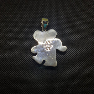 Inlay Kingman Turquoise Red Opal Black Onyx Fire Coral Blue Opal White Mother of Pearl Bear Pendant Necklace Sterling Silver