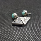 VINTAGE Silver Sleeping Beauty Turquoise Engravings Studded Earrings Sterling Silver