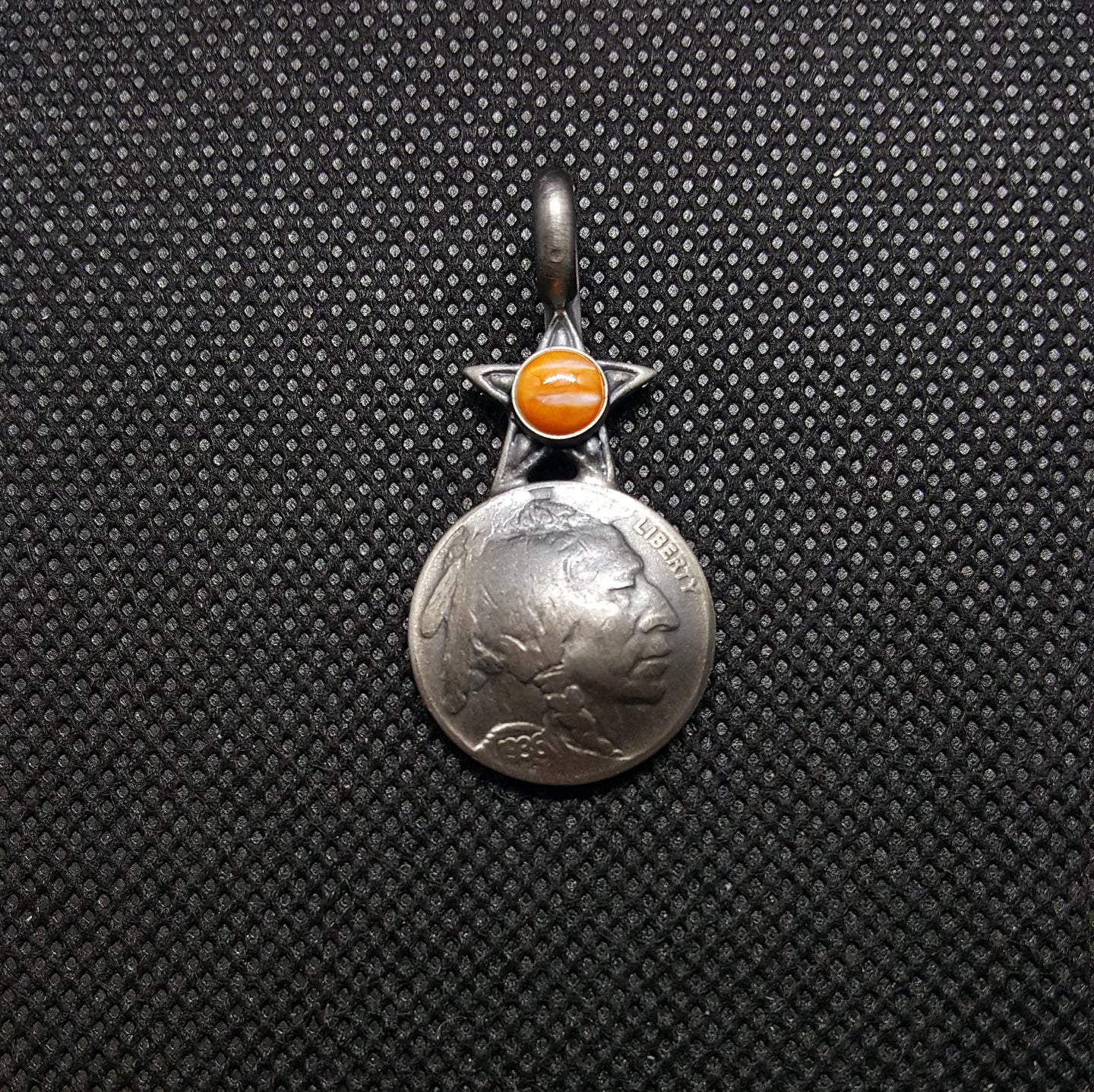 Silver Spiny Oyster Indian Chief Star Coin Pendant Necklace Sterling Silver