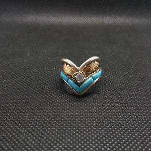 Silver Gold CZ Kingman Turquoise Ring Sterling Silver