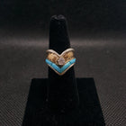 Silver Gold CZ Kingman Turquoise Ring Sterling Silver