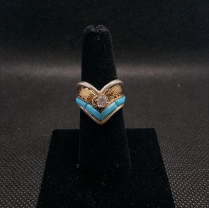 Silver Gold CZ Kingman Turquoise Ring Sterling Silver