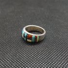 Silver Kingman Turquoise White Opal Brown Opal Black Onyx Ring Sterling Silver