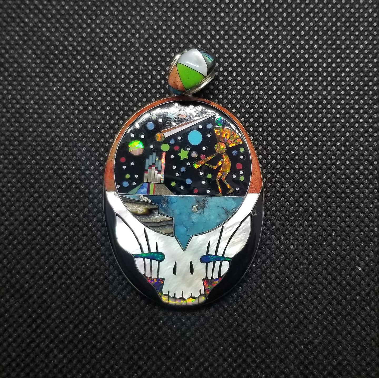 Galaxy Multi Stone Inlay Skull Pendant Necklace Sterling Silver