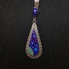 Silver Lapis Night Sky Blue and Red Opal White Mother of Pearl Kingman Turquoise Pendant Necklace Sterling Silver