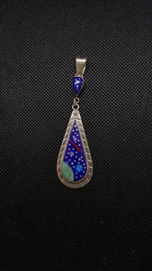 Silver Lapis Night Sky Blue and Red Opal White Mother of Pearl Kingman Turquoise Pendant Necklace Sterling Silver