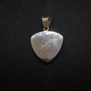 Silver Triangle Inlay Kingman Turquoise Black Onyx Red Opal White Mother of Pearl Yellow Mother of Pearl Pendant Necklace Sterling Silver