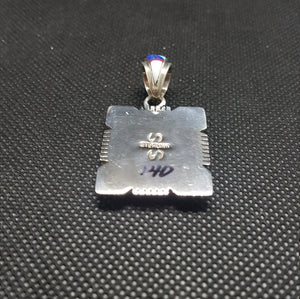 Square Multi Stone Inlay Pendant Necklace Sterling Silver