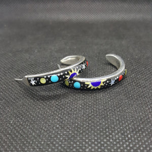 Silver Galaxy Inlay Multi Stone Earrings Sterling Silver