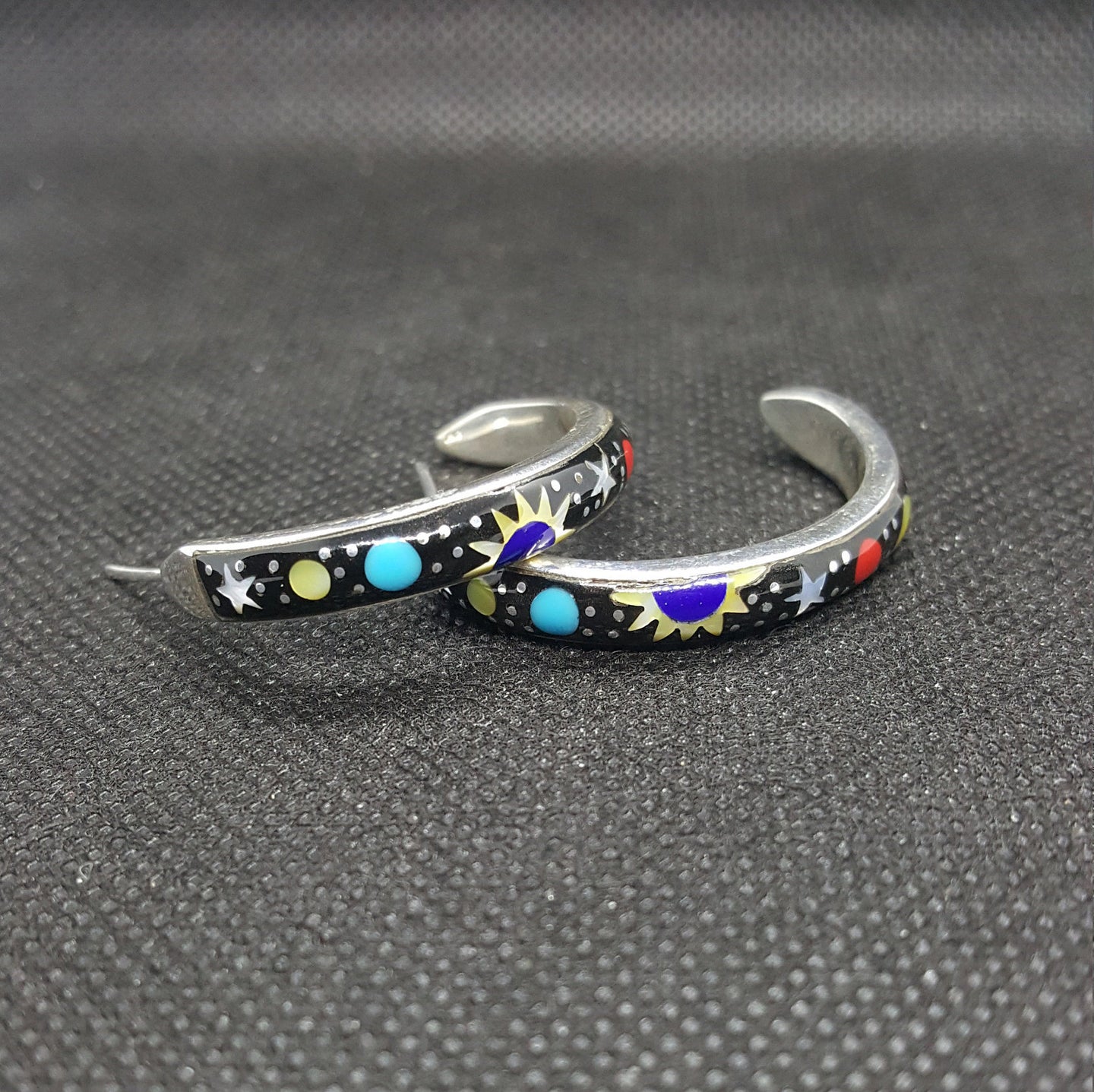 Silver Galaxy Inlay Multi Stone Earrings Sterling Silver