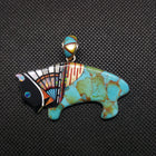 Silver Inlay Kingman Turquoise Black Onyx Fire Coral Spiny Oyster Yellow Mother of Pearl White Opal Pendant Necklace Sterling Silver