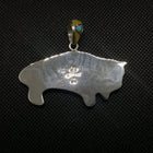 Silver Inlay Kingman Turquoise Black Onyx Fire Coral Spiny Oyster Yellow Mother of Pearl White Opal Pendant Necklace Sterling Silver