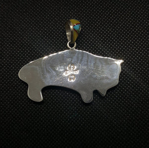 Silver Inlay Kingman Turquoise Black Onyx Fire Coral Spiny Oyster Yellow Mother of Pearl White Opal Pendant Necklace Sterling Silver