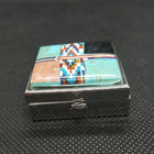 Stainless Steel Multi Stone Inlay Square Pill Box Sterling Silver