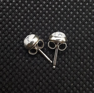 5 mm round White Buffalo Turquoise Sterling silver stud earrings